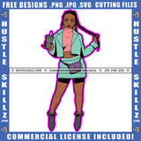 African American Beautiful Woman Standing Melanin Girl Holding Coffee Mug Black Girl Wearing Short Cloths Magic Ski Mask Gangster SVG JPG PNG Vector Clipart Cricut Cutting Files