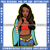 African American Beautiful Woman Peach Hand Sign Design Element Melanin Girl Wearing Bikini Black Girl Magic Ski Mask Gangster SVG JPG PNG Vector Clipart Cricut Cutting Files