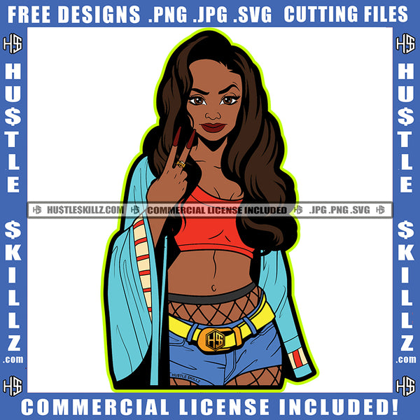 African American Beautiful Woman Peach Hand Sign Design Element Melanin Girl Wearing Bikini Black Girl Magic Ski Mask Gangster SVG JPG PNG Vector Clipart Cricut Cutting Files