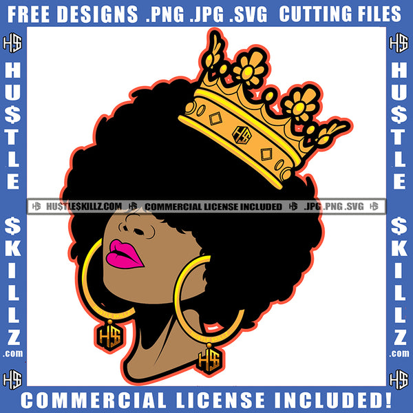 African American Beautiful Woman Head Design Element Melanin Nubian Girl Crown On Head Design Element Magic Ski Mask Gangster SVG JPG PNG Vector Clipart Cricut Cutting Files