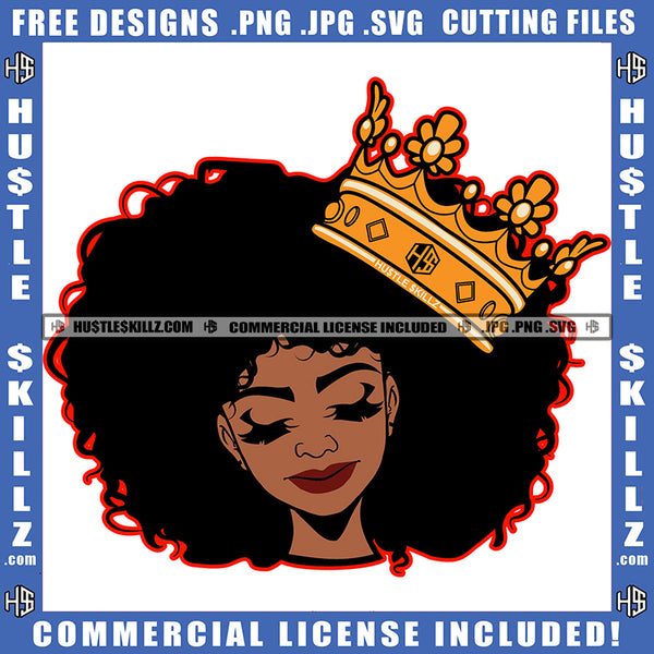 African American Beautiful Woman Melanin Girl Crown On Head Design Element Black Girl Afro Hair Magic Ski Mask Gangster SVG JPG PNG Vector Clipart Cricut Cutting Files