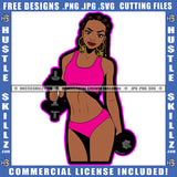 African American Beautiful Fitness Woman Holding Dumbbells Melanin Girl Bodybuilder Wearing Bikini Magic Ski Mask Gangster SVG JPG PNG Vector Clipart Cricut Cutting Files