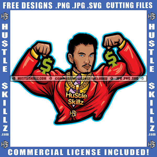 African American Fitness Man Melanin Man Hands Up Muscles Vector Hand Holding Dollar Sign Magic Ski SVG JPG PNG Vector Clipart Cricut Cutting Files