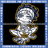 Bad Ass Gangster Frog Cannabis Blunt Smoking BW Vector Marijuana Leaf Life Smoke Pot Stoned Silhouette SVG JPG PNG Vector Clipart Cricut Cutting Files