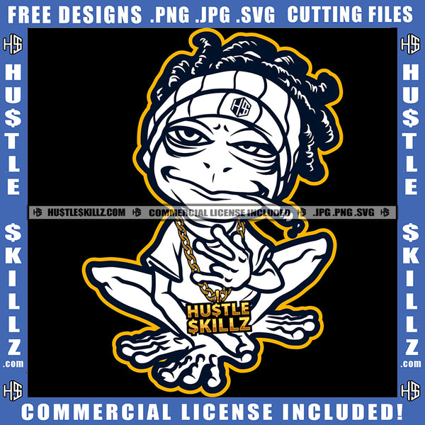 Bad Ass Gangster Frog Cannabis Blunt Smoking BW Vector Marijuana Leaf Life Smoke Pot Stoned Silhouette SVG JPG PNG Vector Clipart Cricut Cutting Files