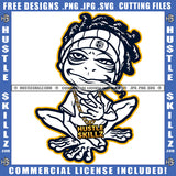 Bad Ass Gangster Frog Cannabis Blunt Smoking BW Vector Marijuana Leaf Life Smoke Pot Stoned Silhouette SVG JPG PNG Vector Clipart Cricut Cutting Files