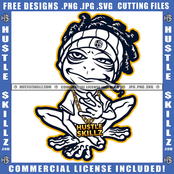 Bad Ass Gangster Frog Cannabis Blunt Smoking BW Vector Marijuana Leaf Life Smoke Pot Stoned Silhouette SVG JPG PNG Vector Clipart Cricut Cutting Files