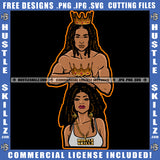 African American Sexy Couple Wearing Crown On Head Design Element Melanin Locs Dreads Hair Woman And Man Color Design SVG JPG PNG Vector Clipart Cricut Cutting Files