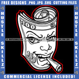 Hustler Dollar Smoking Cigar Money Sign Smoke Design Element White Color Gangster Grind Dripping Cannabis Smoking Blunt Marijuana Weed leaf Logo Hustle Skillz SVG PNG JPG Vector Cut Files