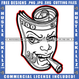 Hustler Dollar Smoking Cigar Money Sign Smoke Design Element White Color Gangster Grind Dripping Cannabis Smoking Blunt Marijuana Weed leaf Logo Hustle Skillz SVG PNG JPG Vector Cut Files