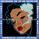 African American Beautiful Woman Head Design Woman Eye Blood Dripping Smoke On Mouth Vector Design Element SVG JPG PNG Vector Clipart Cricut Cutting Files