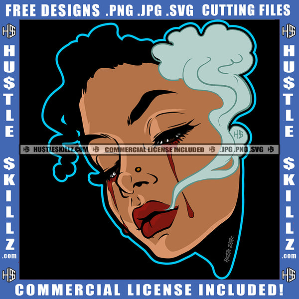 African American Beautiful Woman Head Design Woman Eye Blood Dripping Smoke On Mouth Vector Design Element SVG JPG PNG Vector Clipart Cricut Cutting Files