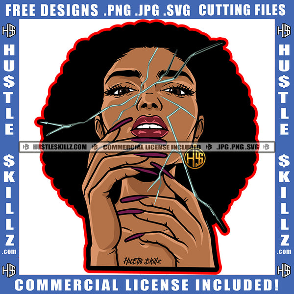 African American Beautiful Woman Face Mirror Broken Design Woman Eye Blood Dripping Smoke On Mouth Vector Design Element SVG JPG PNG Vector Clipart Cricut Cutting Files