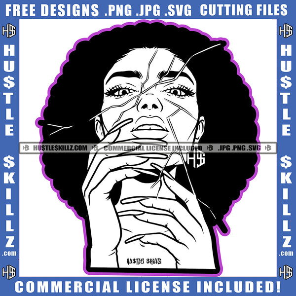 African American Beautiful Woman Face Mirror Broken Woman Eye Look Vector Design Element Afro Hair Vector Design Element SVG JPG PNG Vector Clipart Cricut Cutting Files