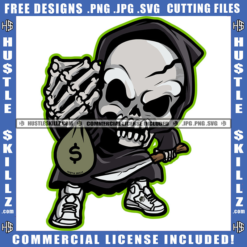 Grim Reaper Spooky Skeleton SVG, Grim Reaper Skull SVG, Grim