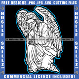Hard Praying Hand Winged Angel Woman Sitting Design Element Lot Of Money Bundle And Gun Of Floor SVG JPG PNG Vector Clipart Cricut Cutting Files