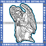 Hard Praying Hand Winged Angel Woman Sitting Design Element Lot Of Money Bundle And Gun Of Floor SVG JPG PNG Vector Clipart Cricut Cutting Files