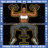African American Fitness Woman Holding Dumbbell Melanin Woman Six Pack Sitting Gym Machine Design Element SVG JPG PNG Vector Clipart Cricut Cutting Files