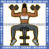 African American Fitness Woman Holding Dumbbell Melanin Woman Six Pack Sitting Gym Machine Design Element SVG JPG PNG Vector Clipart Cricut Cutting Files