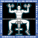 African American Fitness Woman Holding Dumbbell Melanin Woman Six Pack Sitting Gym Machine White Background Design Element SVG JPG PNG Vector Clipart Cricut Cutting Files