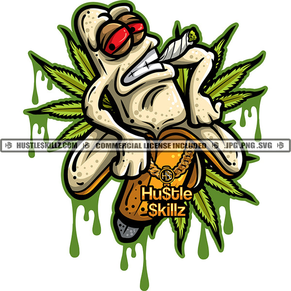 Smoking Cannabis Banana Face Cartoon Vector Marijuana Leaf Dripping Art High Life Red Eyes Banana Smoke Silhouette SVG JPG PNG Vector Clipart Cricut Cutting Files