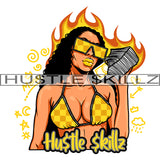 African American Sexy Woman Holding Money Bundle Melanin Girl Wearing Sunglass And Bikini Curly Hair Black Girl Magic Ski Mask Gangster SVG JPG PNG Vector Clipart Cricut Cutting Files