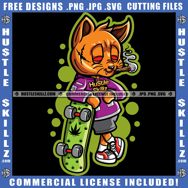 Gangster Scarface Cat Smoking Marijuana Weed Design Element Red Eyes Cat Holding Skate Boat Hustler Hustling SVG JPG PNG Vector Clipart Cricut Cutting Files