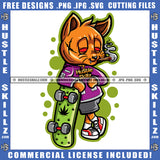 Gangster Scarface Cat Smoking Marijuana Weed Design Element Red Eyes Cat Holding Skate Boat Hustler Hustling SVG JPG PNG Vector Clipart Cricut Cutting Files