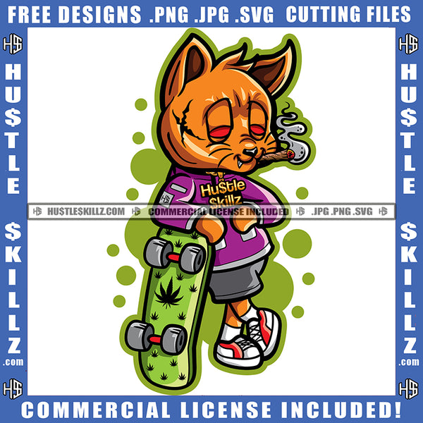 Gangster Scarface Cat Smoking Marijuana Weed Design Element Red Eyes Cat Holding Skate Boat Hustler Hustling SVG JPG PNG Vector Clipart Cricut Cutting Files
