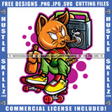 Gangster Scarface Cat On Skate Boat Design Element Smoking Marijuana Weed Holding Radio Hustler Hustling SVG JPG PNG Vector Clipart Cricut Cutting Files