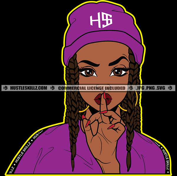 African American Afro Melanin Lola Middle Finger Winter Hat Hustler Grind Ghetto Dope Girl Woman Vector Design Element SVG PNG JPG Vector Cutting Cricut