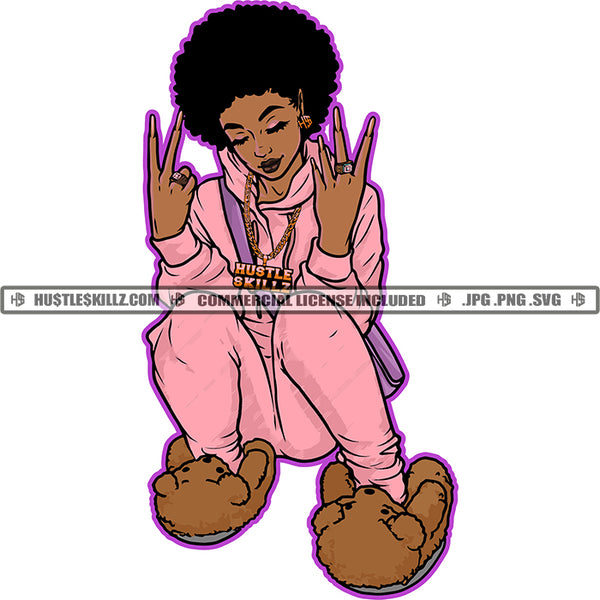 African Cute Cartoon Black Woman Female Girl Face Afro Hair Big Eyes Lola Sexy Pose Fashion Queen Vector Design Element SVG JPG PNG Vector Clipart Cricut Cutting Files