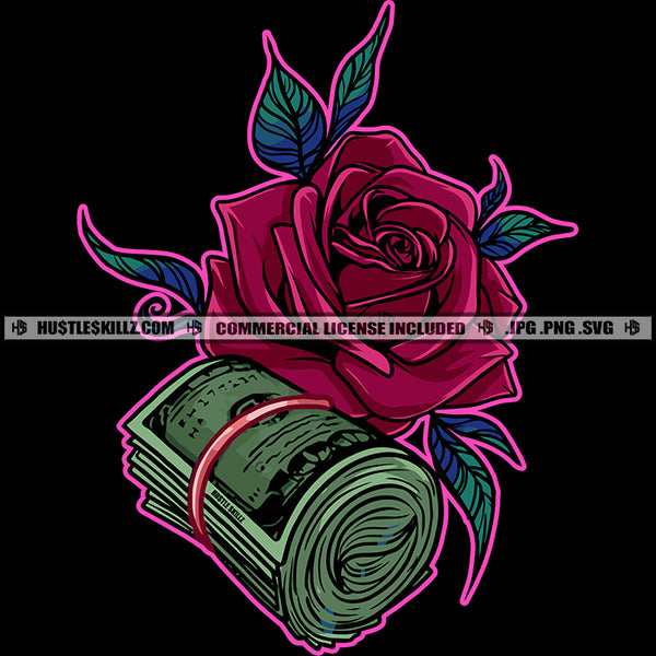Money Roll Bundle And Rose Flower Roses Hexagon Ready To Press Money Roll Rubber Bundle SVG JPG PNG Vector Clipart Cricut Cutting Files