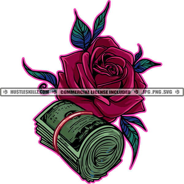 Money Roll Bundle And Rose Flower Roses Hexagon Ready To Press Money Roll Rubber Bundle SVG JPG PNG Vector Clipart Cricut Cutting Files