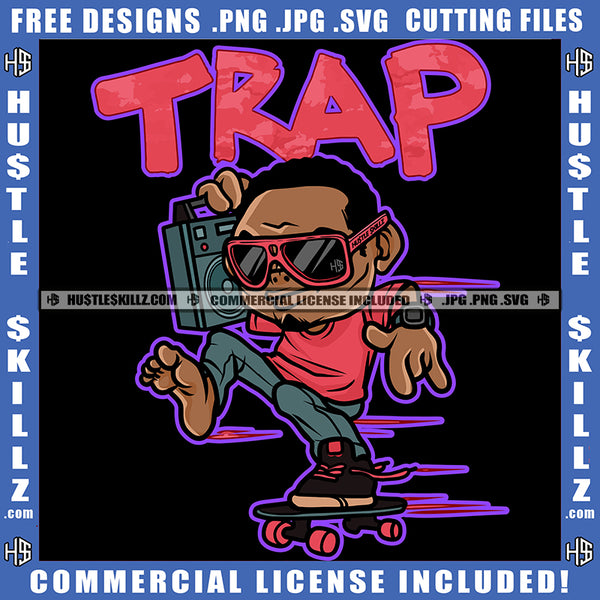 African American Man Smoking Marijuana Weed On Skate Boat Design Element Melanin Gangster Man Holding Radio Hustler Hustling SVG JPG PNG Vector Clipart Cricut Cutting Files