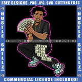 African American Gangster Man Sitting On Floor Design Element Melanin Man Holding Money Hustler Hustling SVG JPG PNG Vector Clipart Cricut Cutting Files