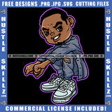 African American Gangster Man Sitting On Floor Design Element Melanin Man Smile Face Hustler Hustling SVG JPG PNG Vector Clipart Cricut Cutting Files
