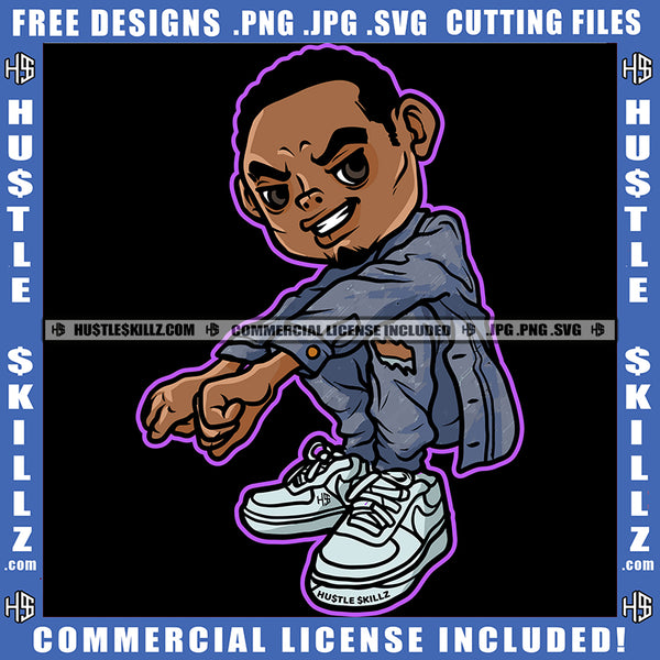 African American Gangster Man Sitting On Floor Design Element Melanin Man Smile Face Hustler Hustling SVG JPG PNG Vector Clipart Cricut Cutting Files