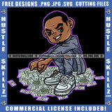 African American Gangster Man Sitting On Floor Smile Face Design Element Melanin Man Money On Floor Hustler Hustling SVG JPG PNG Vector Clipart Cricut Cutting Files