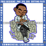 African American Gangster Man Sitting On Money Design Element Melanin Man Holding Gun Hustler Hustling SVG JPG PNG Vector Clipart Cricut Cutting Files