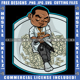 African American Gangster Man Sleep On Bath Top Money On Floor Design Element Melanin Man Holding Gun Hustler Hustling SVG JPG PNG Vector Clipart Cricut Cutting Files