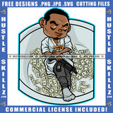 African American Gangster Man Sleep On Bath Top Money On Floor Design Element Melanin Man Holding Gun Hustler Hustling SVG JPG PNG Vector Clipart Cricut Cutting Files