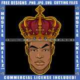 African American Gangster King Head Design Element Crown On Nubian King Head Hustler Hustling SVG JPG PNG Vector Clipart Cricut Cutting Files