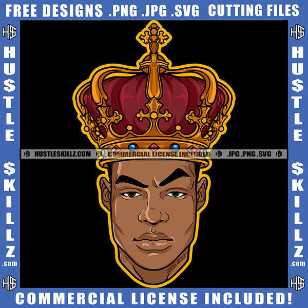 African American Gangster King Head Design Element Crown On Nubian King Head Hustler Hustling SVG JPG PNG Vector Clipart Cricut Cutting Files