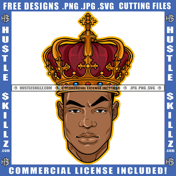 African American Gangster King Head Design Element Crown On Nubian King Head Hustler Hustling SVG JPG PNG Vector Clipart Cricut Cutting Files