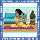 African American Fitness Woman Sitting On Floor Yoga Design Element Nubian Woman Bodybuilder Yoga Position Hustler Hustling SVG JPG PNG Vector Clipart Cricut Cutting Files