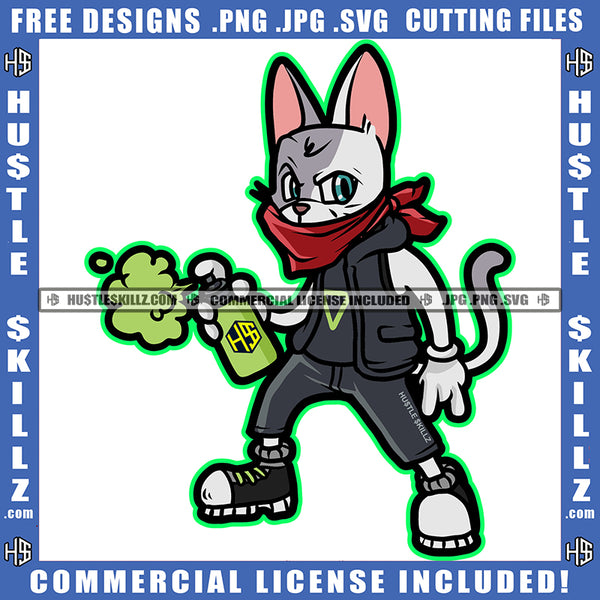 African American Gangster Cat Holding Spray Design Element Cat Wearing Musk Street Cat Hustler Hustling SVG JPG PNG Vector Clipart Cricut Cutting Files