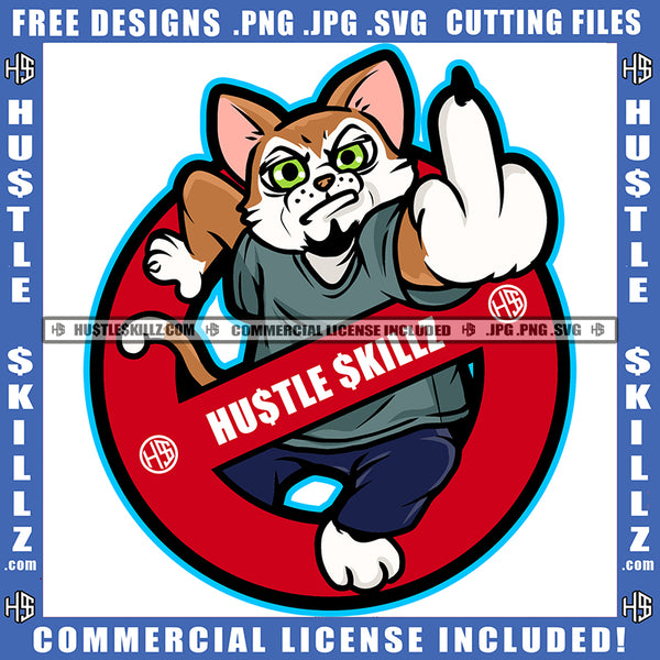 African American Gangster Cat Middle Finger Hand Sign Design Element Angry Face Cat Hustler Hustling SVG JPG PNG Vector Clipart Cricut Cutting Files