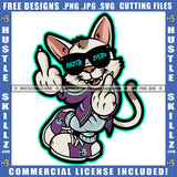African American Bad Ass Cat Wearing Sunglass Design Element Gangster Cat Showing Middle Finger Hand Sign Hustler Hustling SVG JPG PNG Vector Clipart Cricut Cutting Files