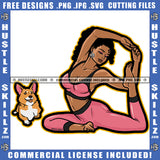 African American Fitness Woman Sitting On Floor Design Element Melanin Woman Working Yoga Bodybuilder Hustler Hustling SVG JPG PNG Vector Clipart Cricut Cutting Files